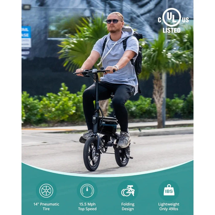 Enagua Mart 14" Folding Electric Bike - Pedal Assist, Max Speed 15.5MPH, Removable Battery, Adjustable Seat, Dual Mudguards