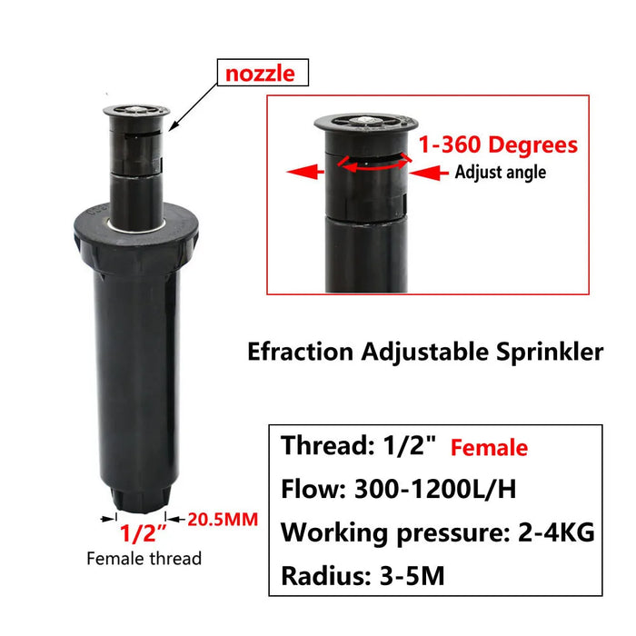 Enagua Mart Landscaping Pop-Up Sprinklers - 1/2" Internal Thread, 90/180/360 Degree Coverage