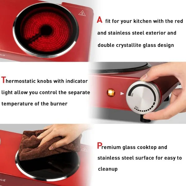 Enagua Mart Hot Plate Techwood - 1800W Dual Electric Stove Countertop with Infrared Ceramic Hot Plates