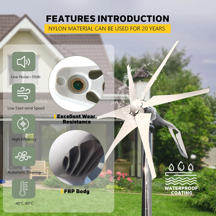 Enagua Mart DIDITO 1000W Horizontal Wind Turbine Generator - 12V/24V/48V Low Noise Windmill with MPPT Controller