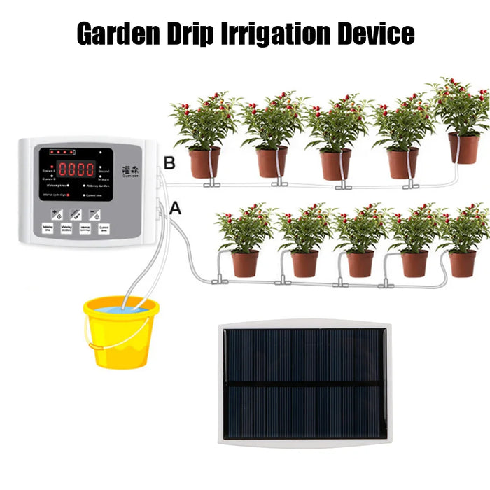 Enagua Mart Double Pump Garden Drip Irrigation Device - Solar Timer System with Automatic Watering Controller