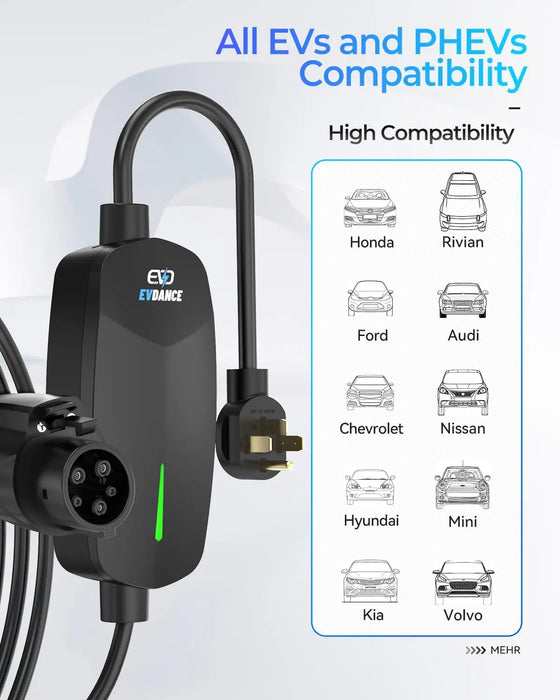 Enagua Mart EVDance Portable Level 2 EV Charger - 7.68kW NEMA 14-50P 32A with 25ft Cable