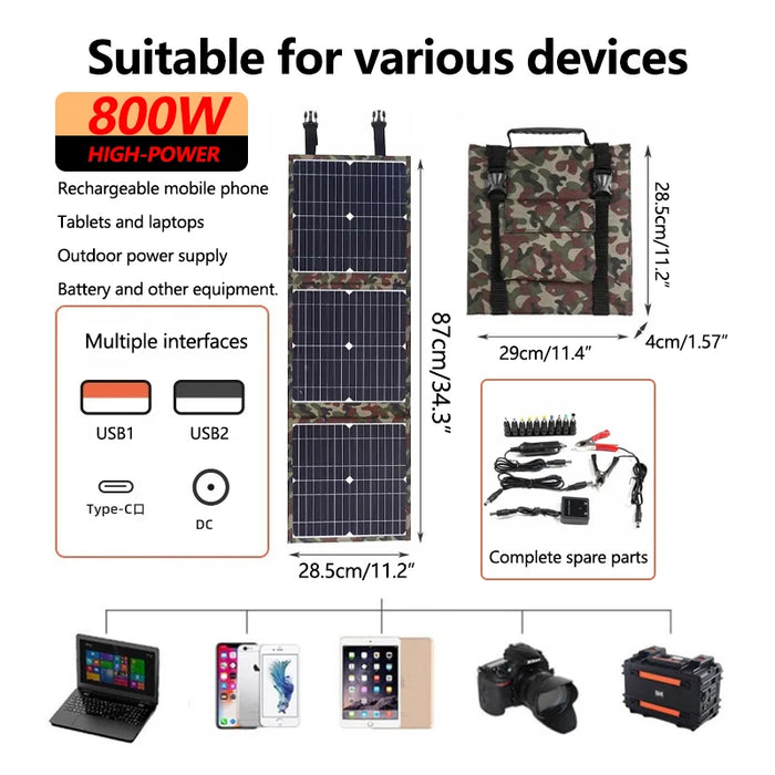 Enagua Mart 800W Foldable Solar Panel Kit - Complete Camping Power Station, Portable Generator Charger for Car, Boat, Caravan