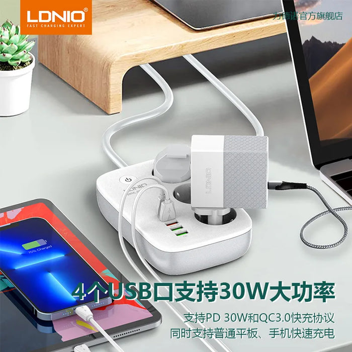 Enagua Mart LDNIO Smart Power Strip - EU WiFi Extension Cable with 3 AC Outlets, 3 USB Ports, and Smart Life App Control