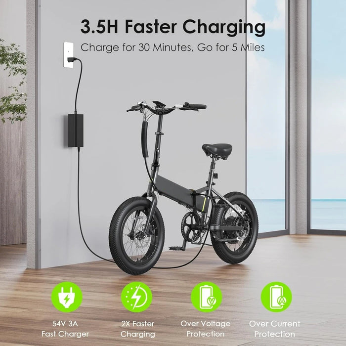 Enagua Mart Folding Electric Bike - 750W Motor, 50-Mile Range, 7-Speed Gear System, Fast Charging