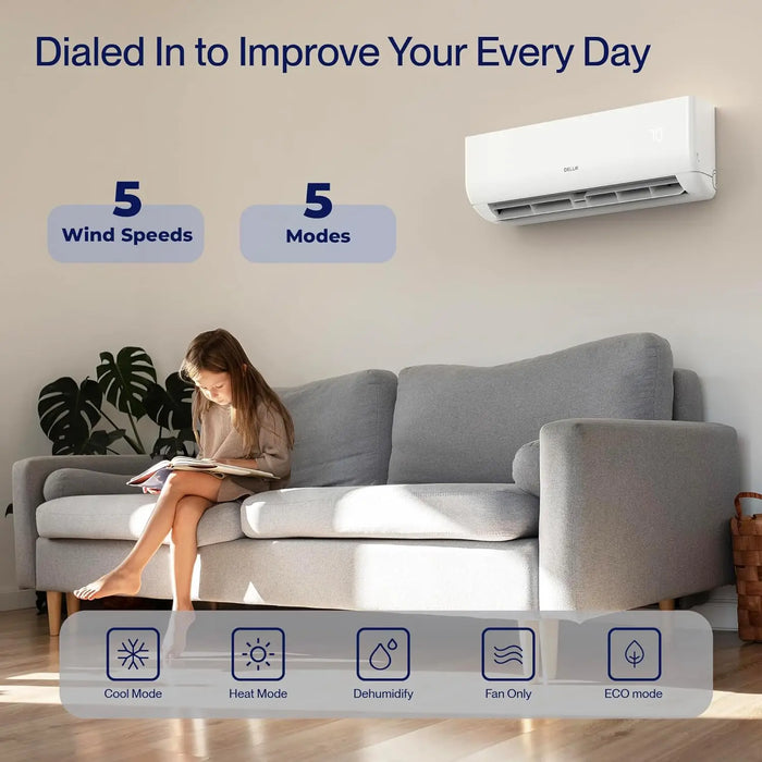 Enagua Mart Mini Split AC - 12000 BTU WiFi 17 SEER2, Air Conditioner & Heater with Pre-Charged Heat Pump