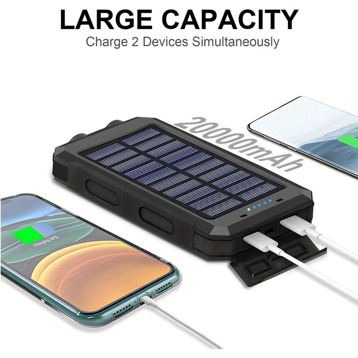 Enagua Mart 2024 New Solar Charger Power Bank - 20000mAh Portable External Battery Pack, 5V Fast Charging with Super Bright Flashlight and Panel Charging