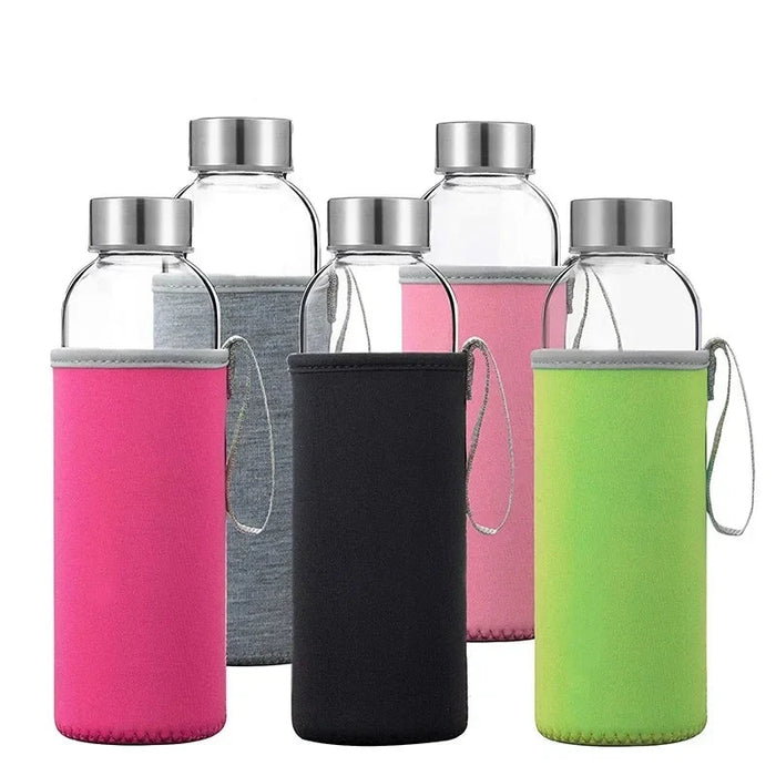 Enagua Mart High-Temperature Resistant Glass Water Bottle - 280ml/360ml/550ml with Protective Bag