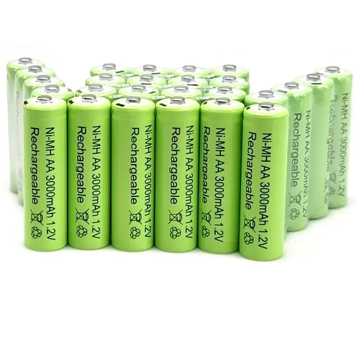 Enagua Mart 3000mAh AA Ni-MH Rechargeable Battery - 1.2V High-Capacity Green Batteries for Solar Lamps and Flashlights