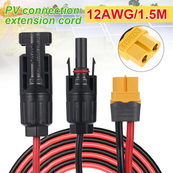 Enagua Mart 0.6M - 1.6M Solar Charge Cable XT60 Adapter to Solar Male/Female Connector Extension Wire 12AWG for Battery Pack