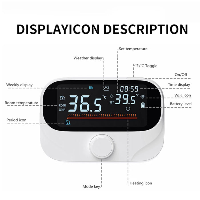 Enagua Mart Tuya Wi-Fi Smart Wireless Thermostat - RF Battery-Powered Digital Temperature Controller for Gas Boiler and Water Heating Systems