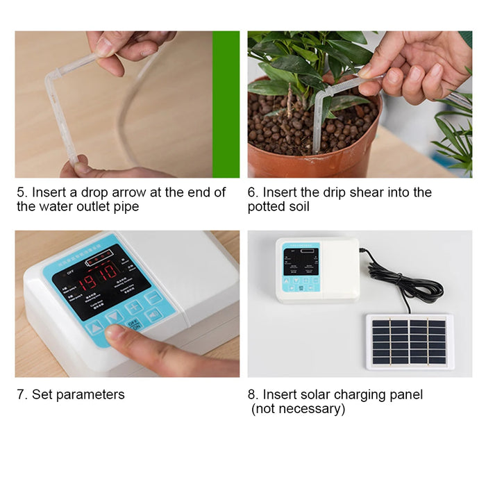 Enagua Mart Automatic Garden Drip Irrigation Device - Solar-Powered Double Pump Controller Timer System for Intelligent Plant Watering