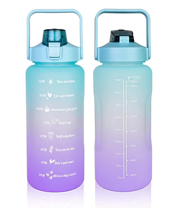 Enagua Mart 2L Large Capacity Water Bottle with Straw - High-Temperature Resistant Plastic Water Cup with Time Scale and Frosted Finish