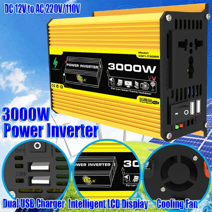 Enagua Mart 3000W Car Power Inverter - DC 12V to AC 220V Converter with USB Charger