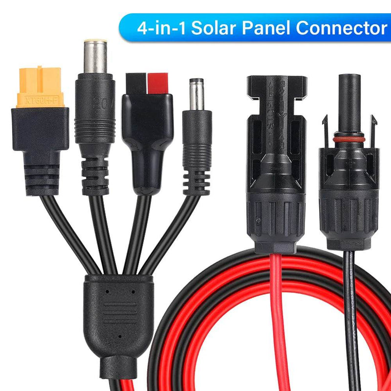 Enagua Mart 4-in-1 Solar Panel Connector Extension Line - XT60 Female Conn to DC5521/7909 Cable Splitter Connector DC Adapter Power Plug 12AWG - Enagua Mart