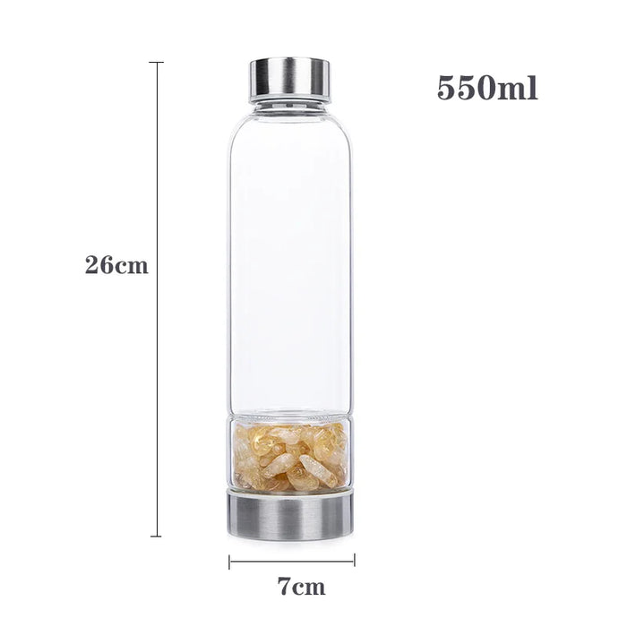 Enagua Mart 550ml Quartz Crystal Elixir Glass Water Bottle - Healing Stone Infused Elixir Cup for Natural Energy Boost