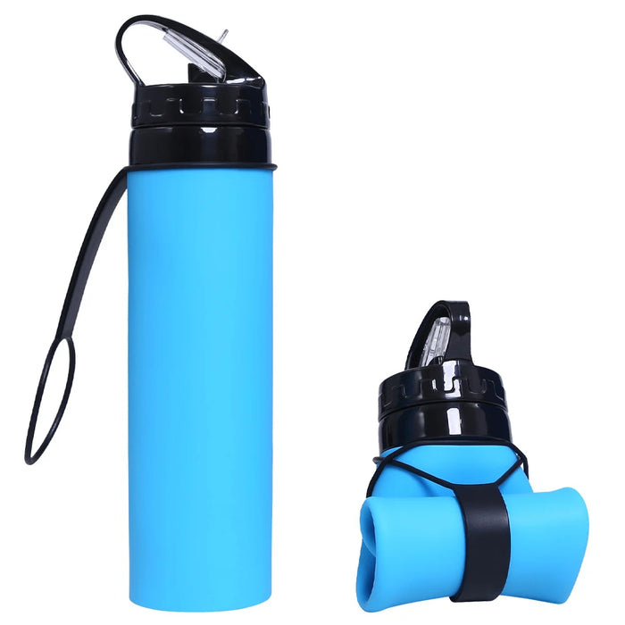 Enagua Mart 600ML Portable Water Cup - Lightweight Silicone Sports Bottle, Reusable and Foldable with Detachable Suction Tubes