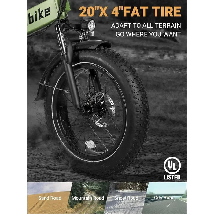 Enagua Mart Fat Tire Electric Bike - 500W Motor, 20" Wheels, UL 2849 Certified, Removable Battery