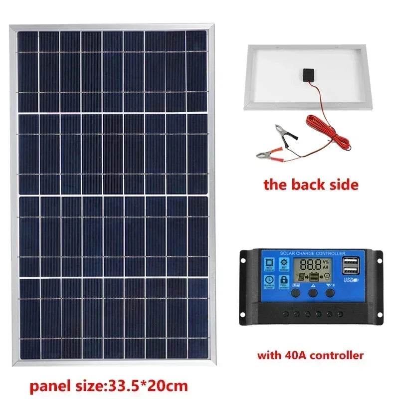 Enagua Mart 300W Solar Panel Kit - Complete 12V Polycrystalline USB Power Portable Outdoor Rechargeable Solar Generator for Home - Enagua Mart
