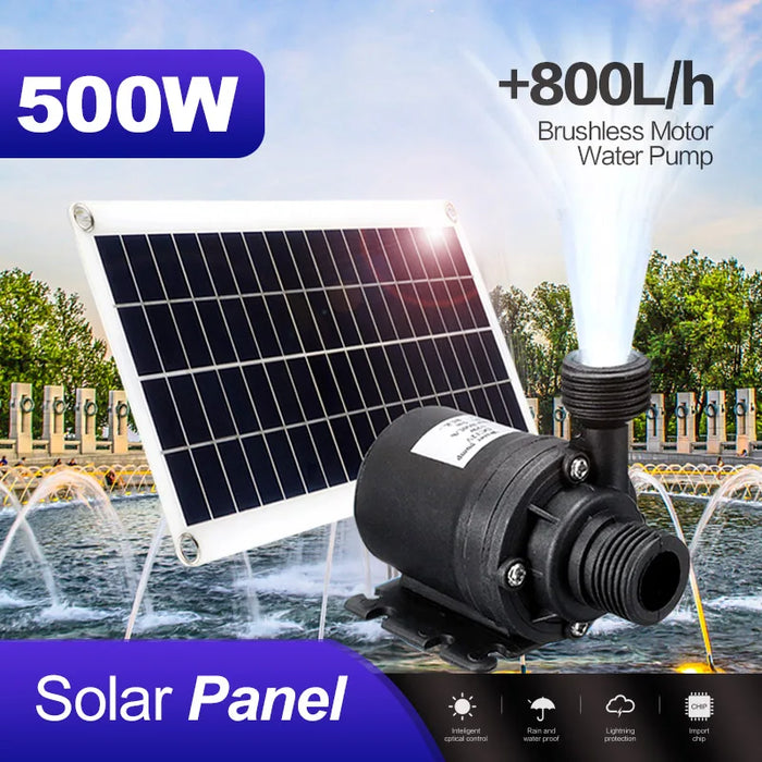 Enagua Mart 500W 800L/H Solar-Powered Submersible Water Pump - Brushless Motor for Fish Ponds, Fountains, and Garden Decorations