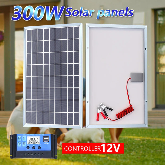 Enagua Mart 300W Solar Panel Kit Complete - 12-18V Polycrystalline Power for Portable Outdoor Rechargeable Solar Cell Generator for Home