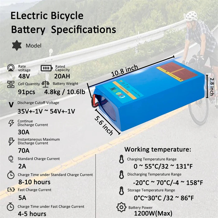 Enagua Mart 36V-48V Electric Bike Lithium Battery Pack - 10/14/20Ah Li-ion Ebike Battery for Bicycle, Scooter, Motorcycle with Charger