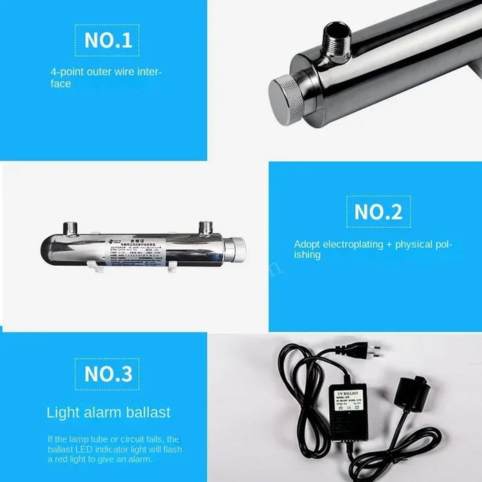 Enagua Mart Stainless Steel UV Water Sterilizer - 110V/220V Ultraviolet Tube Lamp for Direct Drink Disinfection & Aquarium Purification