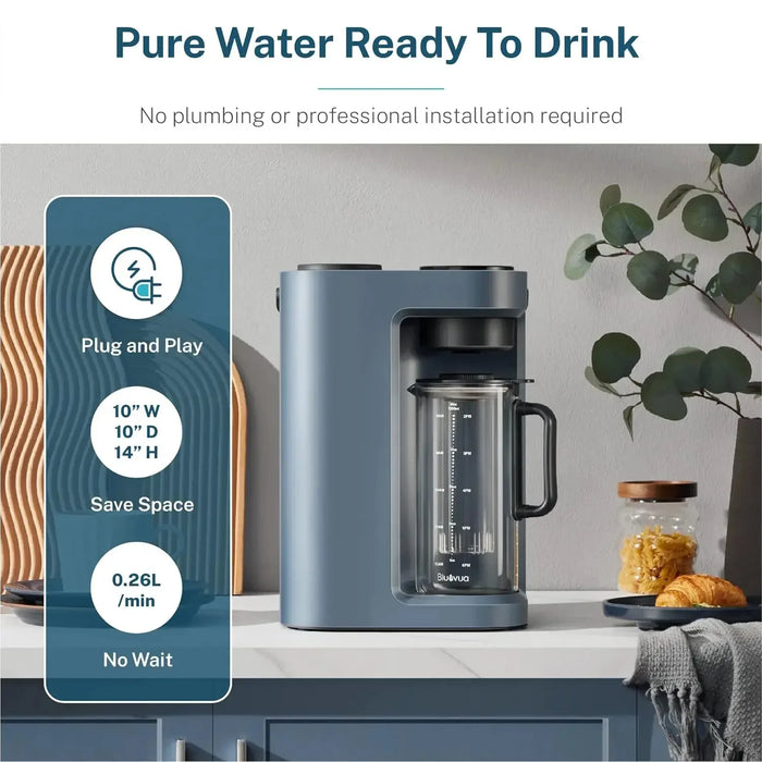 Enagua Mart Bluevua RO100ROPOT Lite Countertop Reverse Osmosis Water Filter System - 5-Stage Purification with 3:1 Pure to Drain Ratio