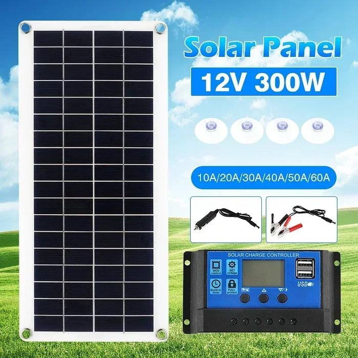 Enagua Mart 300W Flexible Solar Panel Kit - 12V Battery Charger with Dual USB and 10A-60A Controller