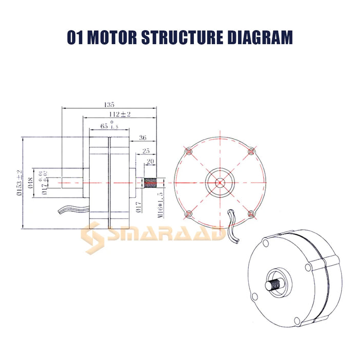 Enagua Mart PMG 500W Wind Turbine Generator - 12V/24V 750 RPM Magnetic Dynamo for AC/DC Power and Hydro Alternator Applications