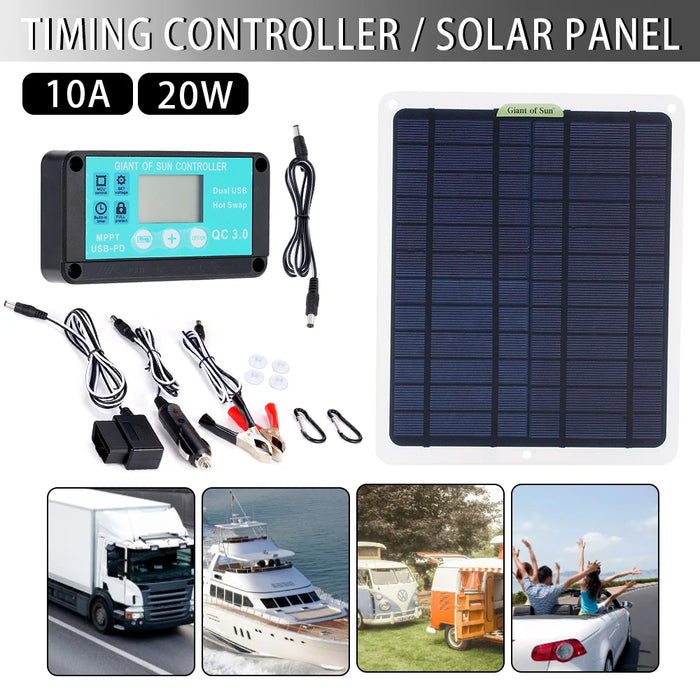 Enagua Mart 12V/5V DC Waterproof Solar Battery Panel with 10A Controller and OBD Plug for Phone and Car Battery Charging