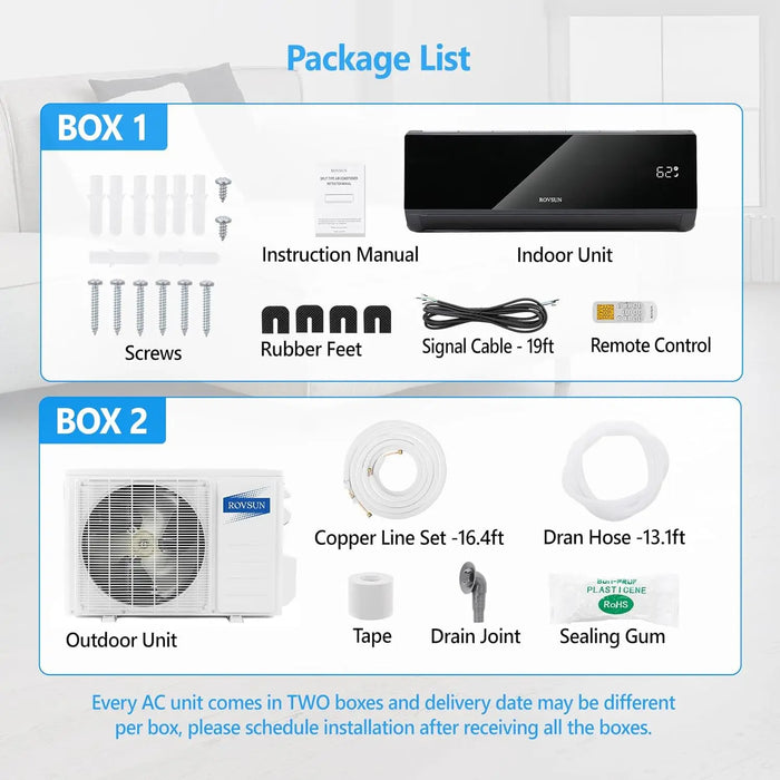 Enagua Mart 12,000 BTU 19 SEER Energy Saving Ductless Split System Air Conditioner - Pre-Charged Condenser, Heat Pump Installation Kit