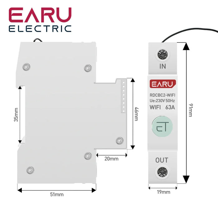 Enagua Mart 1P DIN Rail Wi-Fi Smart Energy Meter - KWh Power Consumption Meter with Circuit Breaker, Timer, and Voltmeter for Smart Home