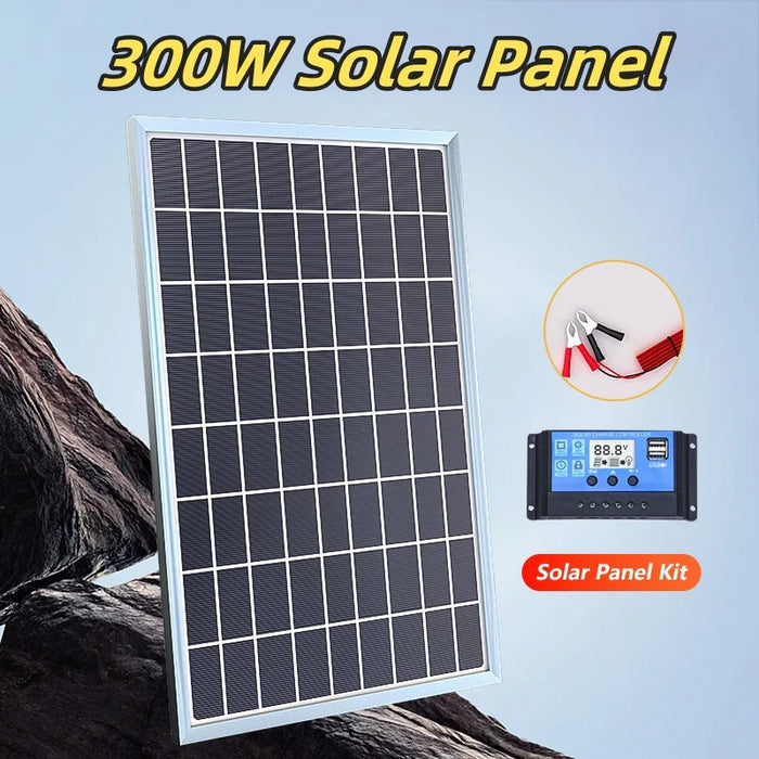 Enagua Mart 12V Solar Panel Kit Complete 600W Capacity - Polycrystalline USB Power Portable Outdoor Rechargeable Solar Cell Generator for Home