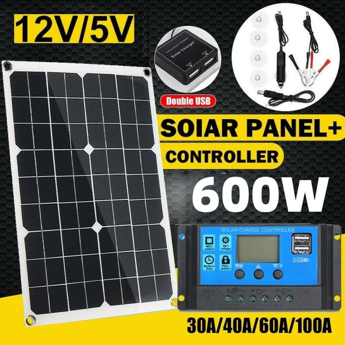 Enagua Mart 600W Solar Panel Kit - Complete 12V USB with 100A Controller for Car, Yacht, RV, Boat, Mobile Phone Battery Charger