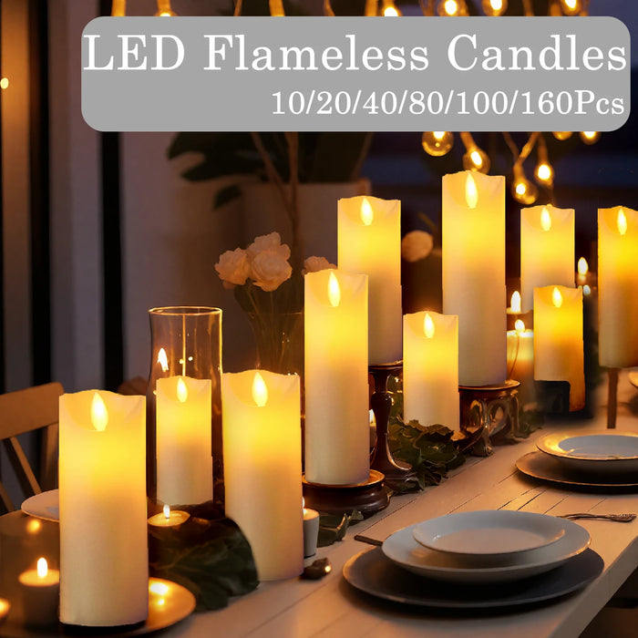 Enagua Mart Flickering Flameless LED Candles - Battery Operated Wedding and Birthday Decor Candles (10-160 Pieces)