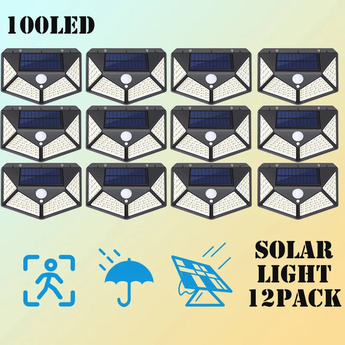 Enagua Mart 12 Pack Solar Lights Outdoor - 100 LED Wall Lamp with Motion Sensor and 270° Lighting Angle