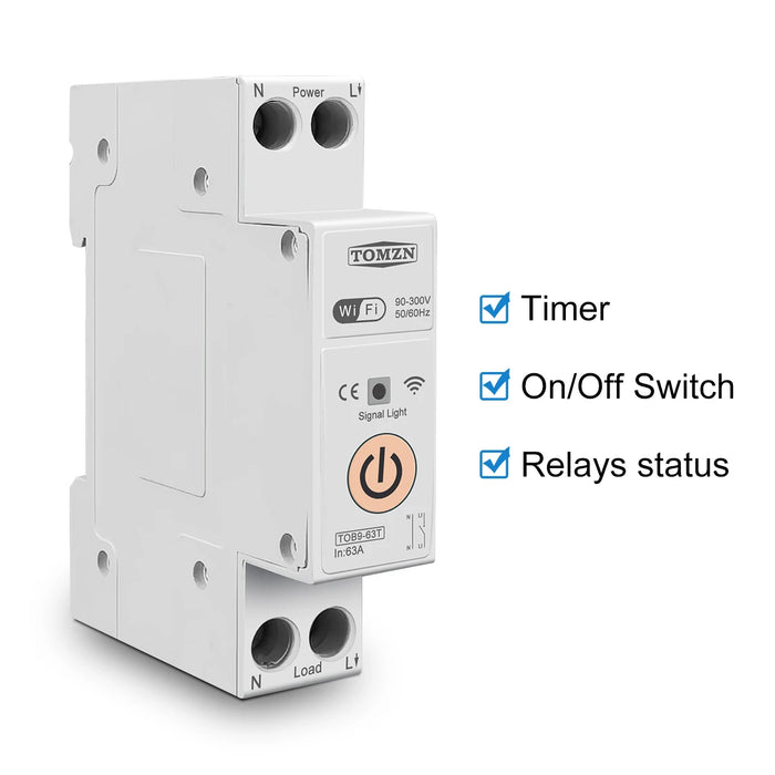 Enagua Mart TOMZN 63A Smart Switch Energy Meter - 1P+N WiFi kWh Meter with Timer, Relay, and Voltage Protection