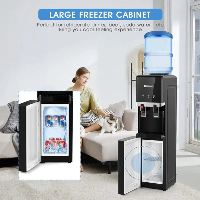 Enagua Mart Top Loading Water Cooler Dispenser – Hot & Cold with Freezer Cabinet