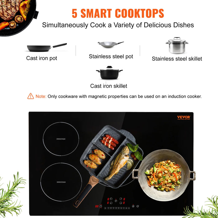 Enagua Mart 30" 4-Burner Built-In Electric Induction Cooktop - 7500W Multifunctional Magnetic Stove Top