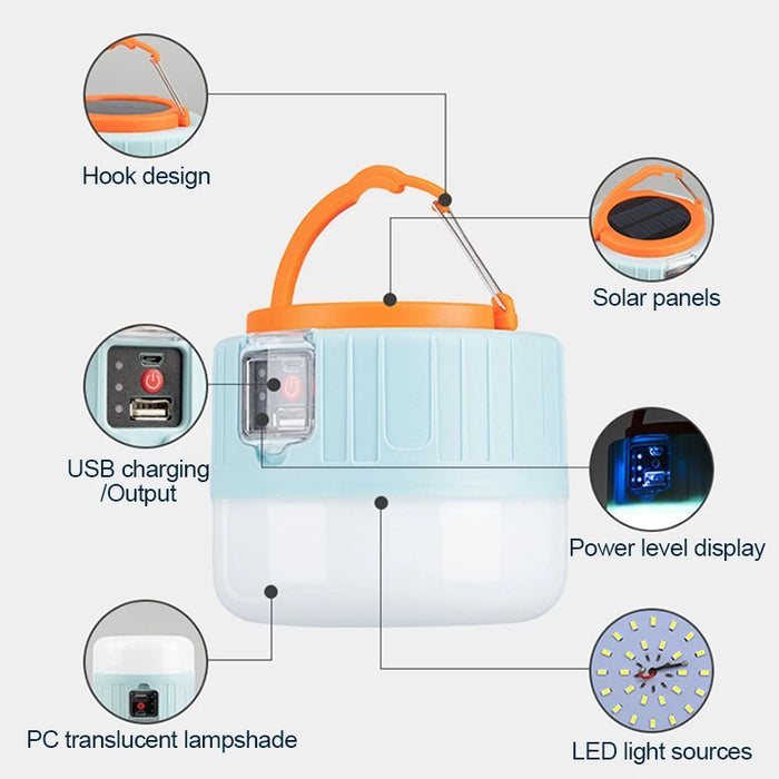 Enagua Mart Solar LED Camping Lantern - Waterproof, USB Rechargeable Power Bank for Outdoor Use