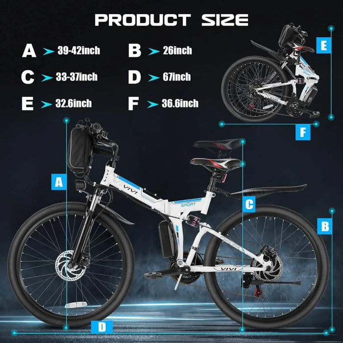 Enagua Mart Electric Mountain Bike - Foldable 26" Commuter Ebike with 750W Peak Motor and 20mph Top Speed