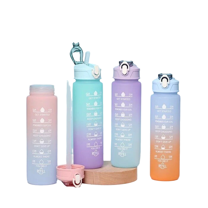 Enagua Mart 24 Oz Time-Marked Water Bottle - Motivational Drinking Bottle with Drinkable Straw, Ombre Frosted Design, Leak-Proof Sports Water Cup